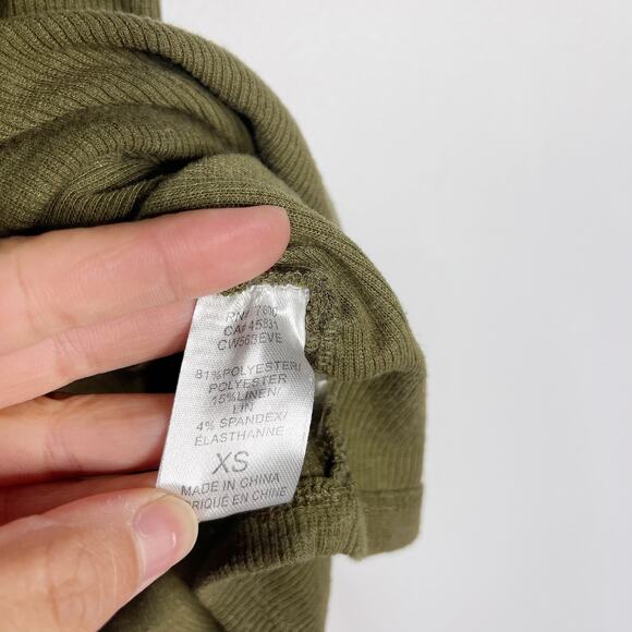 Evereve XSmall Olive Green Linen Rib Ruched Tank Top Crew Neck Side Seam Ruching - Picture 9 of 12